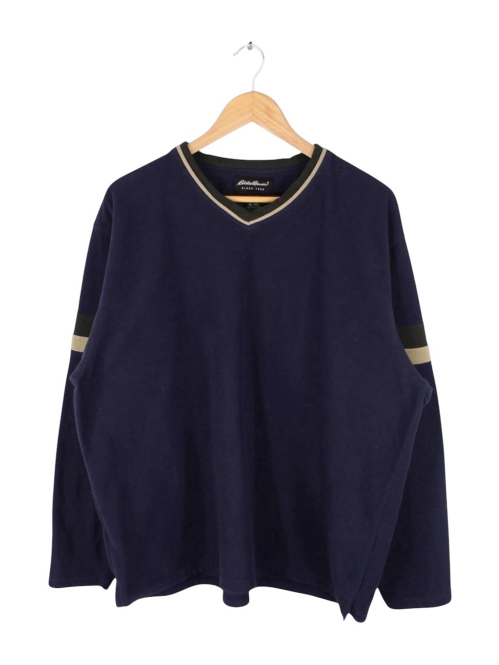 Vintage Eddie Bauer Fleece Pullover Navy V-Neck Sweatshirt Mens XL